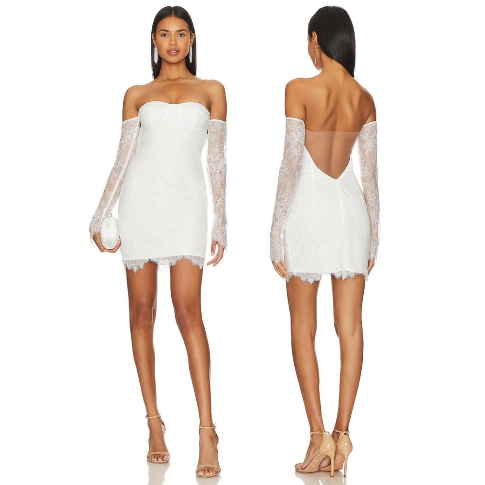 Katie May Britt Lace Strapless Mini Dress Sexy Cocktail Bridal Wedding Ivory XS